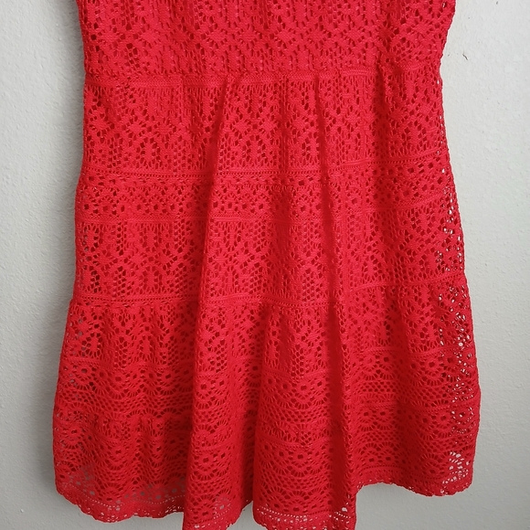Emma & Michele Dress Women's Size Large  Red Eyelet Crochet VNeck Sleeveless - Picture 6 of 9
